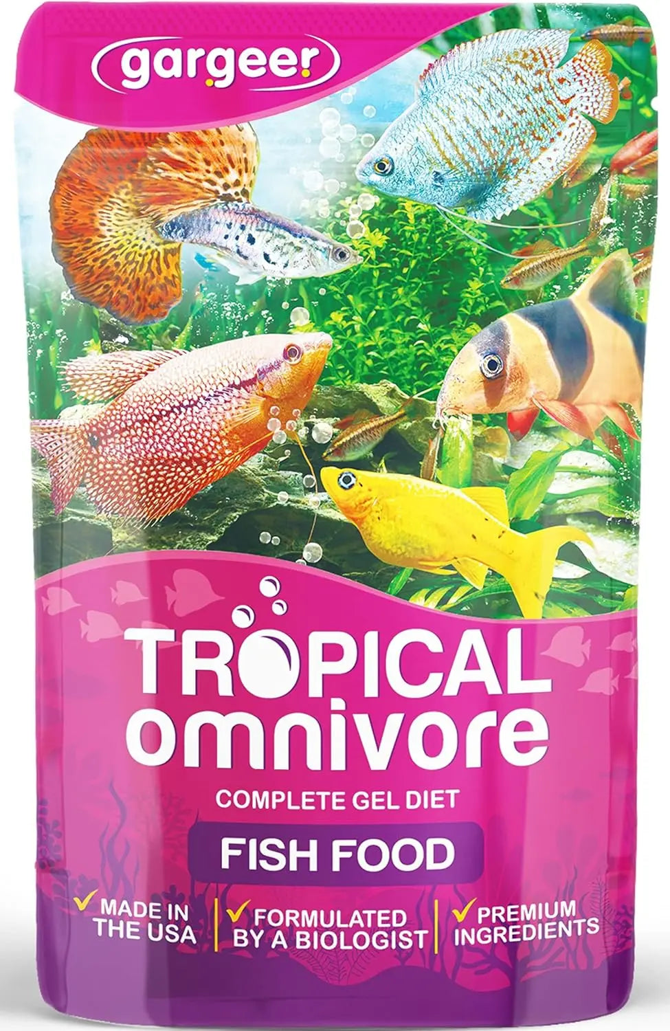 Gargeer Complete Tropical Fish Food High-Quality Gel Diet for Freshwater Fish 3oz Gargeer