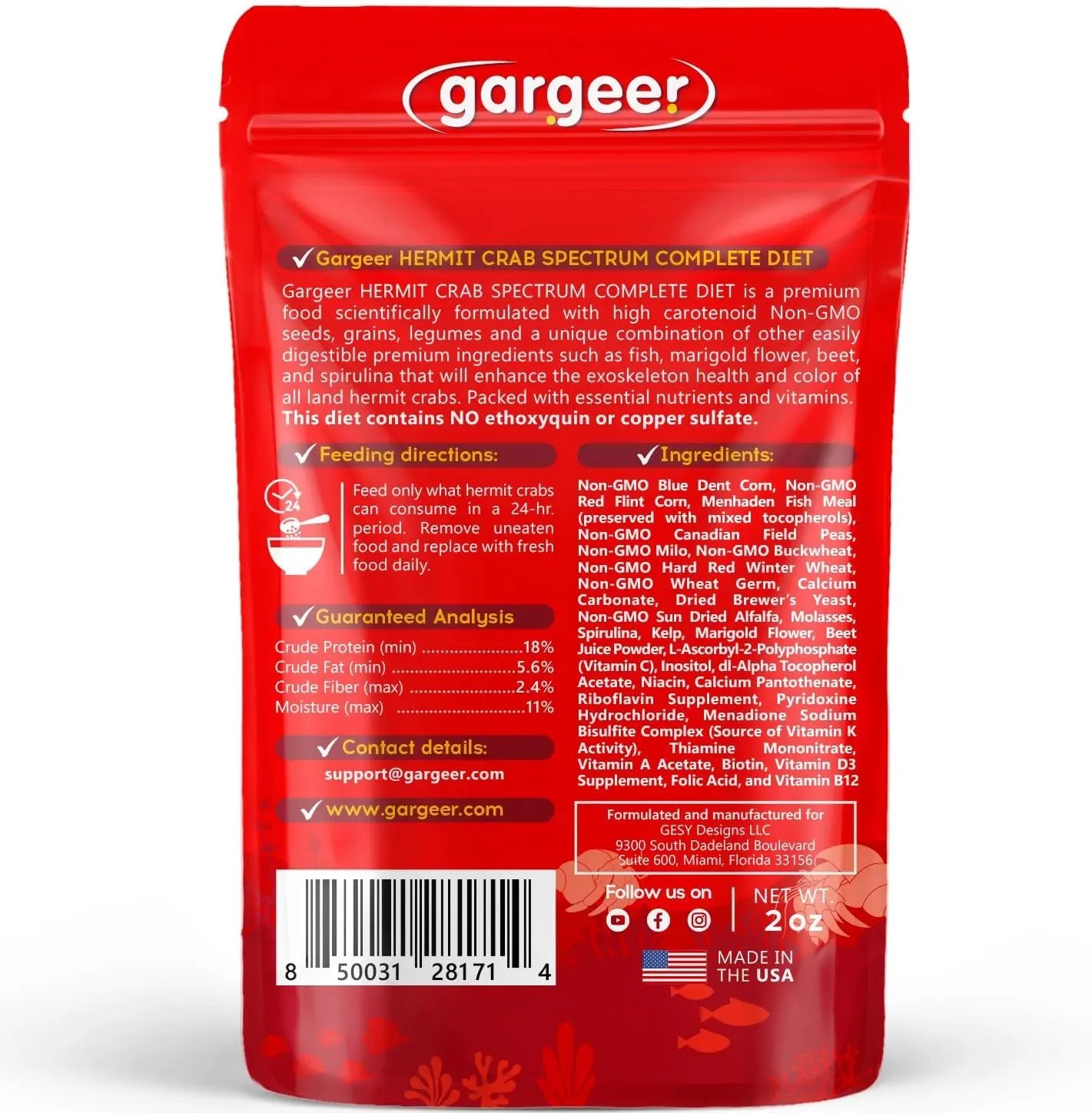 Gargeer Spectrum Complete Hermit Crab Food 2oz Gargeer