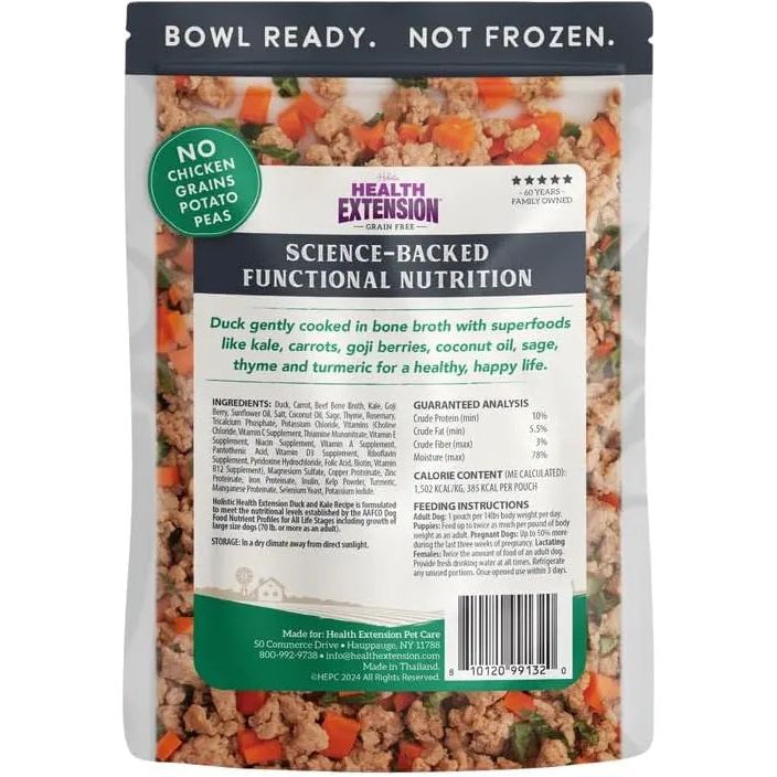 Gently Cooked Duck & Kale Recipe Pouches For Dogs 9oz Health Extension