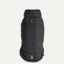The Goo-Eez Mock Neck Signature Dog Jacket by Goo-Eez features a black quilted design with a high collar, orange accents, and a subtle chevron pattern—perfect for keeping pets warm. Shown against a plain light background.