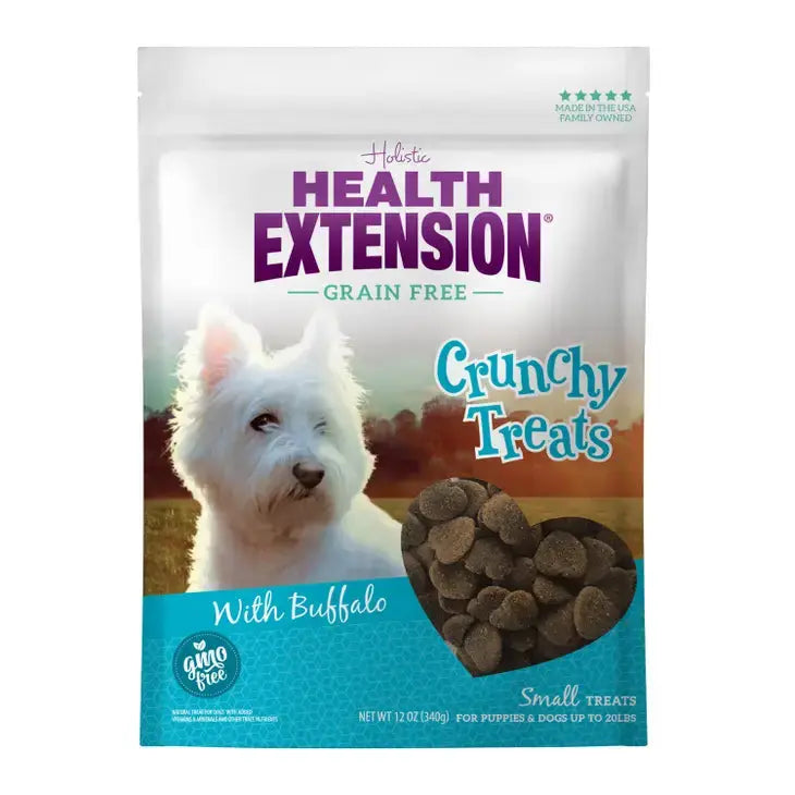 Health Extension Crunchy Heart Shaped Small Buffalo Dog Treats Health Extension