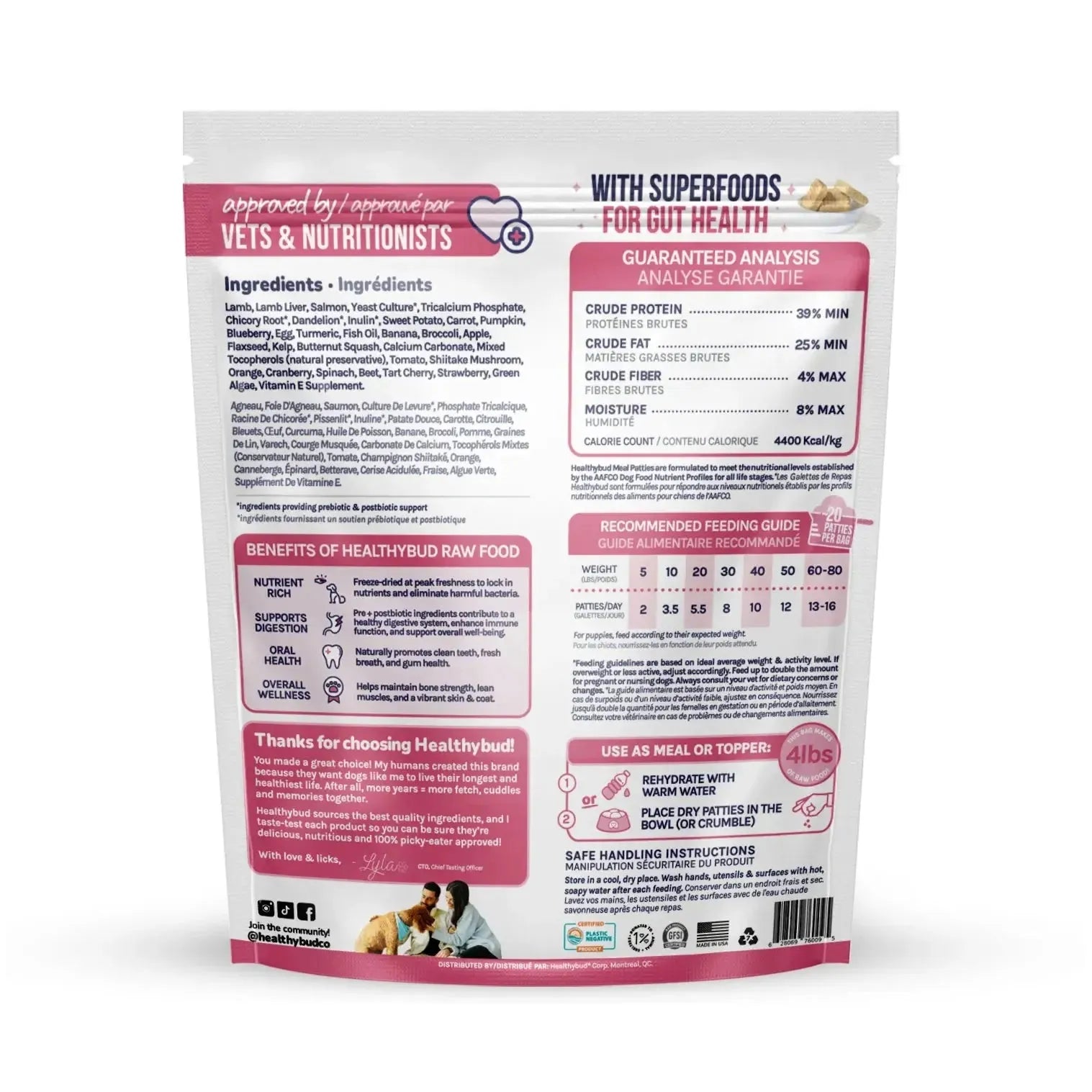 Healthybud Lamb & Salmon Meal Patties Freeze-Dried Raw Dog Food 14oz Healthybud