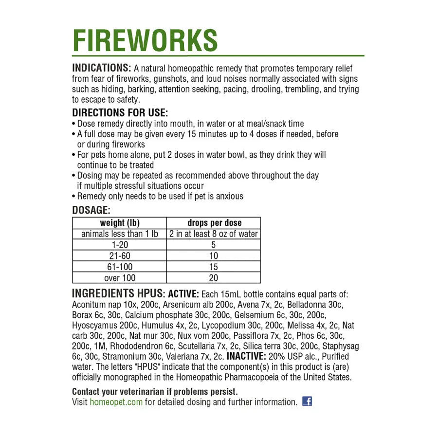 Homeopet® Fireworks Homeopathic Calming Aid for Pets 15 Ml Homeopet®
