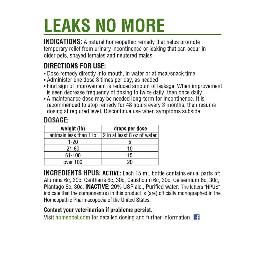 Homeopet® Leaks No More for Pets 15 Ml Homeopet®