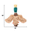 The HuggleHounds Drake Duck X-Brace Tough Squeaky Plush Dog Toy by HuggleHounds is a durable plush shaped like a bird, featuring a green head, yellow crown, brown body, fluffy tan wings, and measures 15x13.