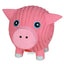 The HuggleHounds Ruff-Tex Squeaky Ball Dog Toy by HuggleHounds is a pink, textured pig with big blue and black eyes, a round snout, and white-tipped feet—an all-natural, fun toy for playful pups.