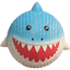 The HuggleHounds Ruff-Tex Squeaky Ball Dog Toy is a round, blue and white shark-shaped toy with black eyes, a red mouth, and playful teeth—perfect for interactive play with your dog.