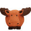 The HuggleHounds Ruff-Tex Squeaky Ball Dog Toy by HuggleHounds is an orange-and-brown moose-shaped dog toy with large antlers, black eyes, and a rounded body, shown from the front on a white background.