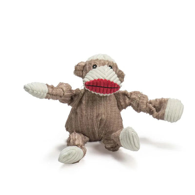 HuggleHounds Sock Monkey Durable Plush Corduroy Knottie Squeaky Dog Toy Talis Us