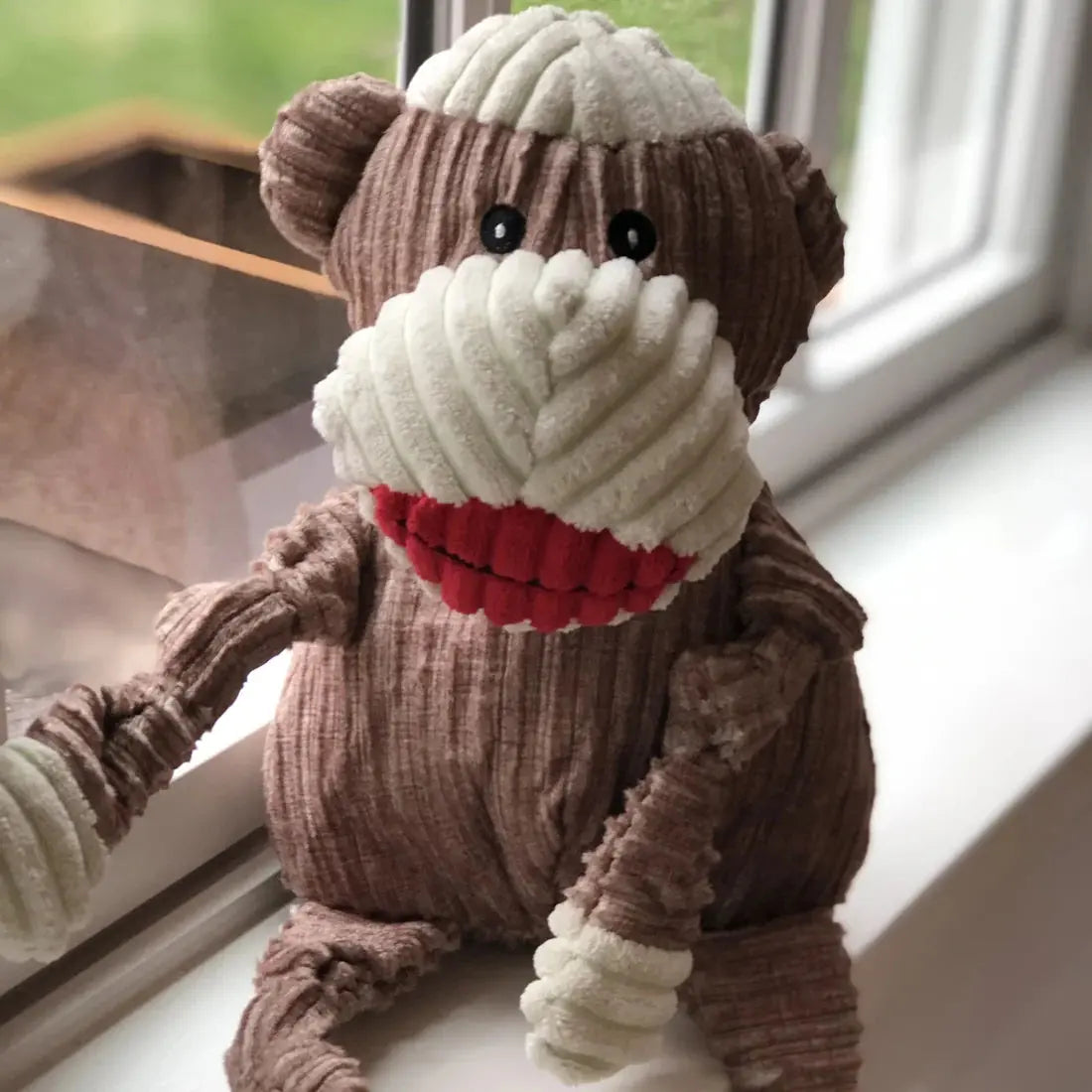 HuggleHounds Sock Monkey Durable Plush Corduroy Knottie Squeaky Dog Toy Talis Us