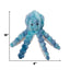 The HuggleHounds X-Brace Calamaro Large Dog Tots by HuggleHounds is a blue and turquoise plush octopus dog toy with curled tentacles, measuring 15 tall and 6 wide—perfect for interactive playtime.