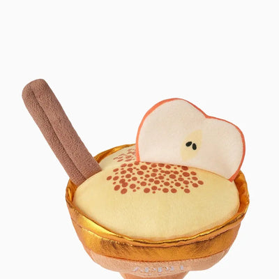 The Hugsmart Pet Oriland Autumn Woofs Apple Cider Cocktail Plush Dog Toy features soft fabric, embroidered details, and a squeaker—perfect for autumn playtime with your pup.