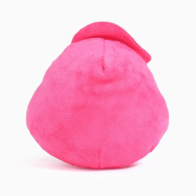 The Hugsmart Pet Howloween Night Grim Reaper Pink Ball Dog Toy is a soft, round, bright pink plush with a small curved flap on top, shown from the back against a plain white background with no visible facial features.