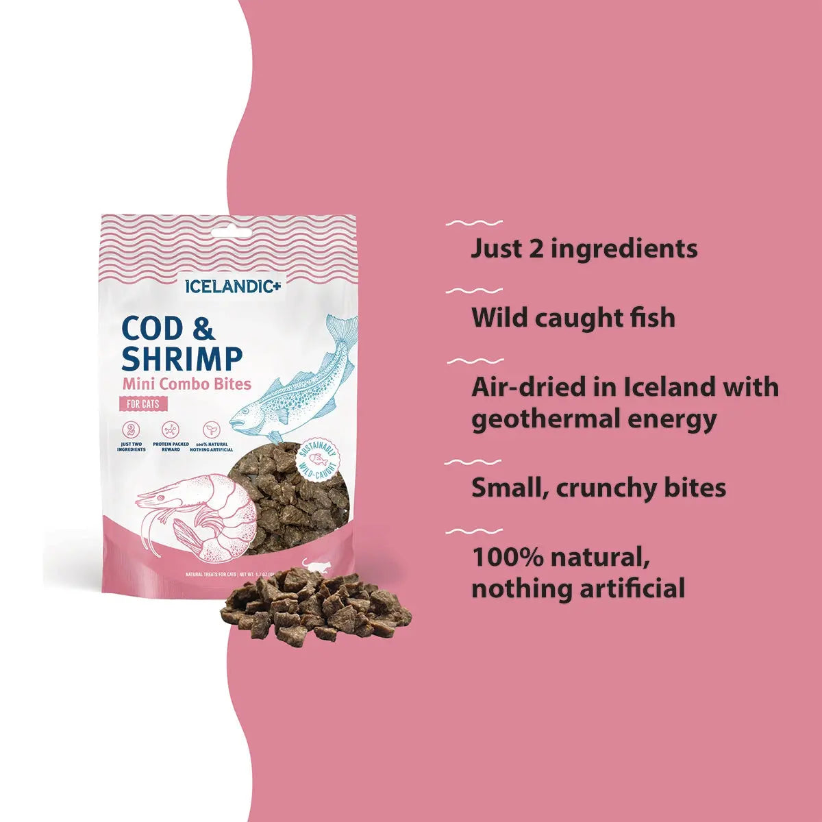 Icelandic+ Cod & Shrimp Mini Combo Bites Treats For Cats 1.7 oz Icelandic+