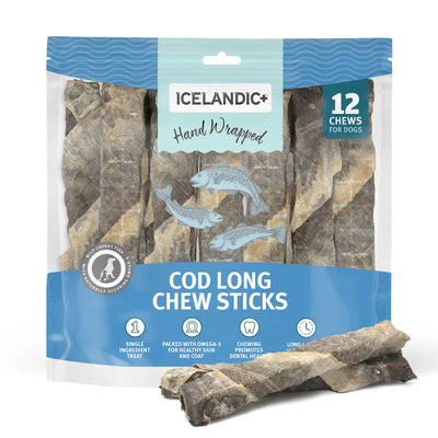 Icelandic+ Fish Dog Treats Cod Skin Hand Wrapped Chew Stick Icelandic+