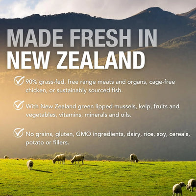 K9 Natural Cage-Free Chicken Feast Grain-Free Canned Dog Food is made in New Zealand with local ingredients—featuring cage-free chicken and local vegetables for optimal nutrition, with no grains or fillers.