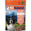 A bag of K9 Natural Lamb & King Salmon Grain-Free Freeze-Dried Dog Food, featuring a Border Collie, a bowl, mountain scenery, and benefits like omega-3s, grass-fed lamb, and 90% lamb, king salmon, organs & ground bone.