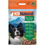 A bag of K9 Natural Lamb & King Salmon Grain-Free Freeze-Dried Dog Food by K9 Natural, showing a black and white dog, mountain landscape, product details, and a bowl of grain-free dog food in the lower right corner.