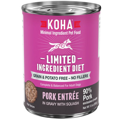 KOHA Limited Ingredient Diet Pork Entrée Wet Dog Food 13oz Cans Case of 12 KOHA