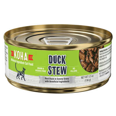 KOHA Minimal Ingredient Duck Stew for Cats Wet Cat Food 5.5 oz cans Case of 24 KOHA