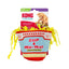 The KONG Crackles Cup of Mew-Mews Cat Toy by Kong is shaped like a cup of noodles with yellow ribbon noodles, features enticing crackle sounds and catnip, and comes in packaging depicting a playful cat.