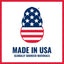 A graphic of the KONG Donut Dog Toy by Kong, decorated with stars and stripes like the US flag, with the text Made in USA and Globally Sourced Materials below.