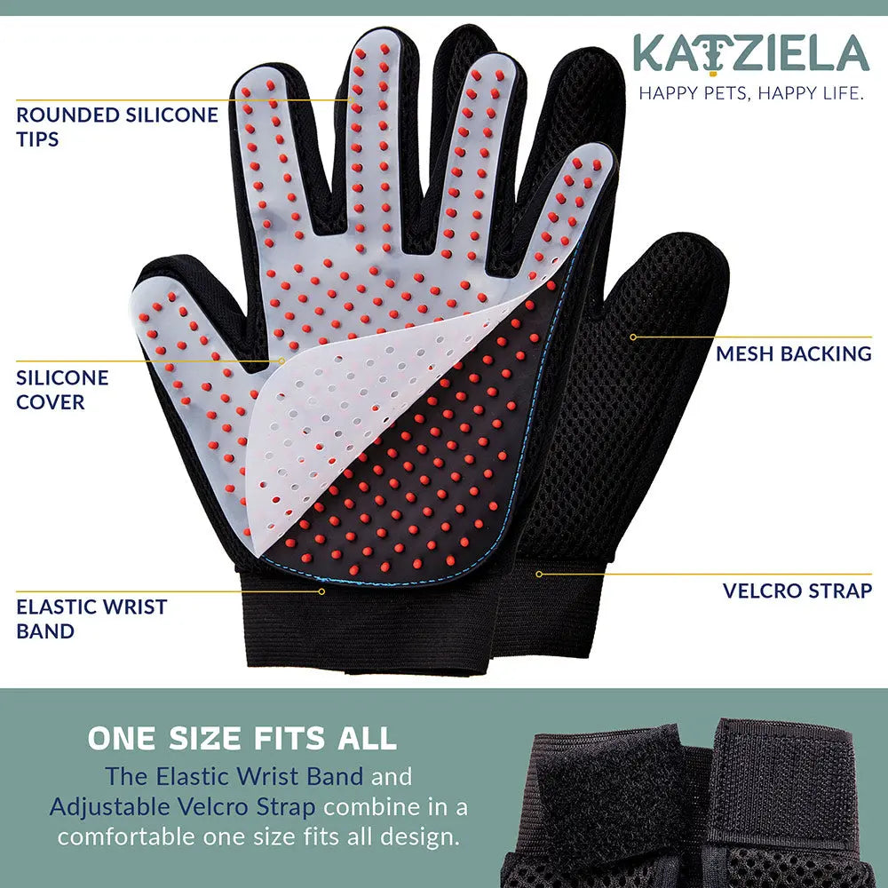 Katziela® Gentle Pet Grooming Gloves Dog, Cat, Horse & Small Pets Shedding Katziela