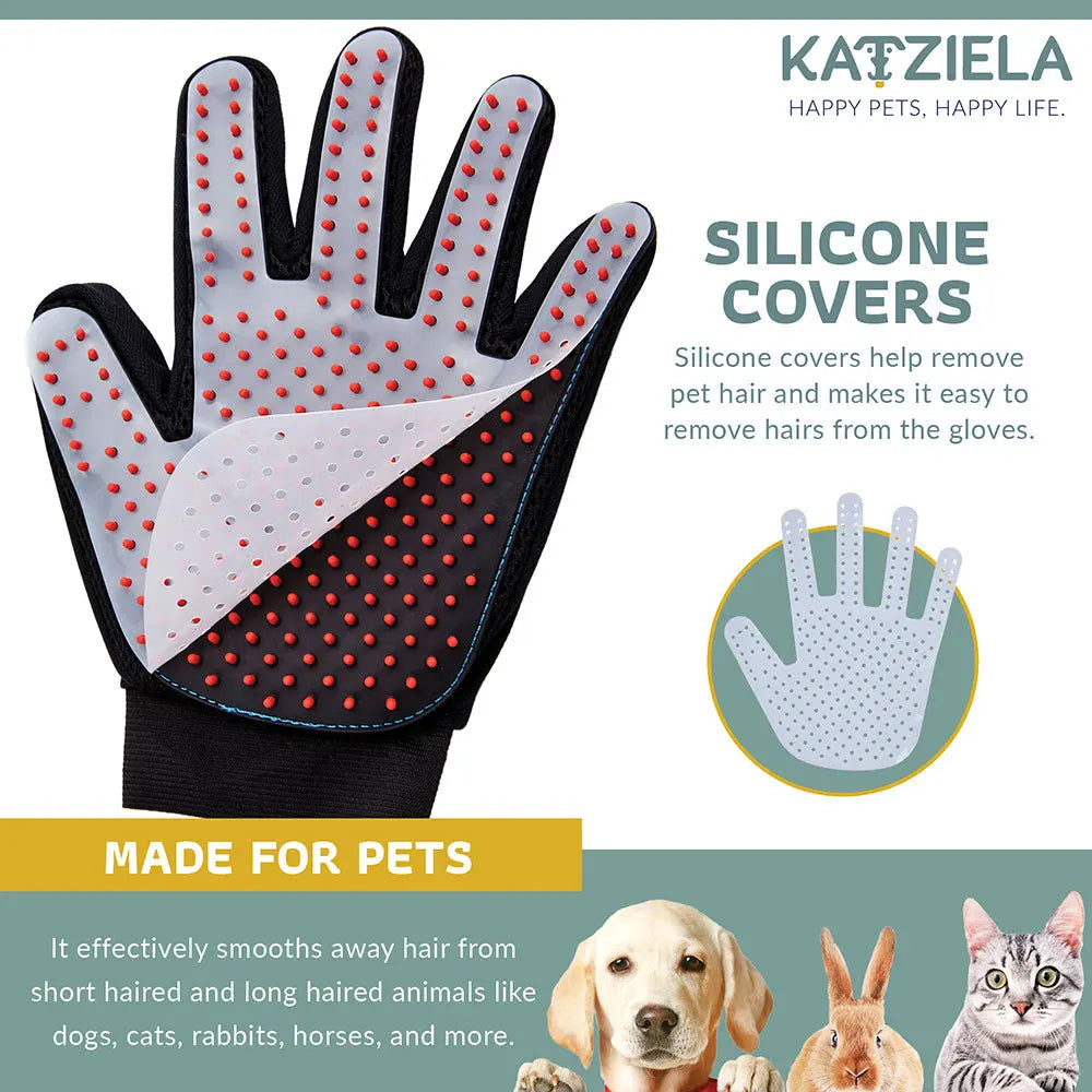 Katziela® Gentle Pet Grooming Gloves Dog, Cat, Horse & Small Pets Shedding Katziela