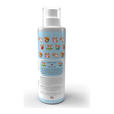 The Kenchii Pets Happy Puppy 8oz Grooming Spray by Kenchii features a light blue label with cartoon dogs and is specially formulated to reduce static, promote tangle-free coats, and make puppy grooming routines easier.