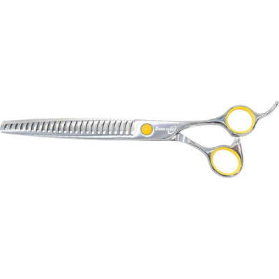 The Kenchii ShowGear Supreme 24-tooth Offset Blender by Kenchii is a right-handed hair blending shear made from Japanese alloy stainless steel, perfect for professional pet groomers.