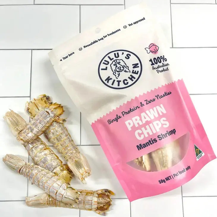 Lulu's Kitchen Prawn Chips Mantis Aussie Shrimp Dog Treats 5.6 oz Lulu's Kitchen