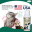 A wet cat and a ferret sit beside Mad About Organics Cat Oatmeal Shampoo - Gentle Care for Happy Skin 4oz. The bottle features natural ingredients, a pH-balanced formula, U.S. flag, Made in USA text, and Eugene, Oregon location details.