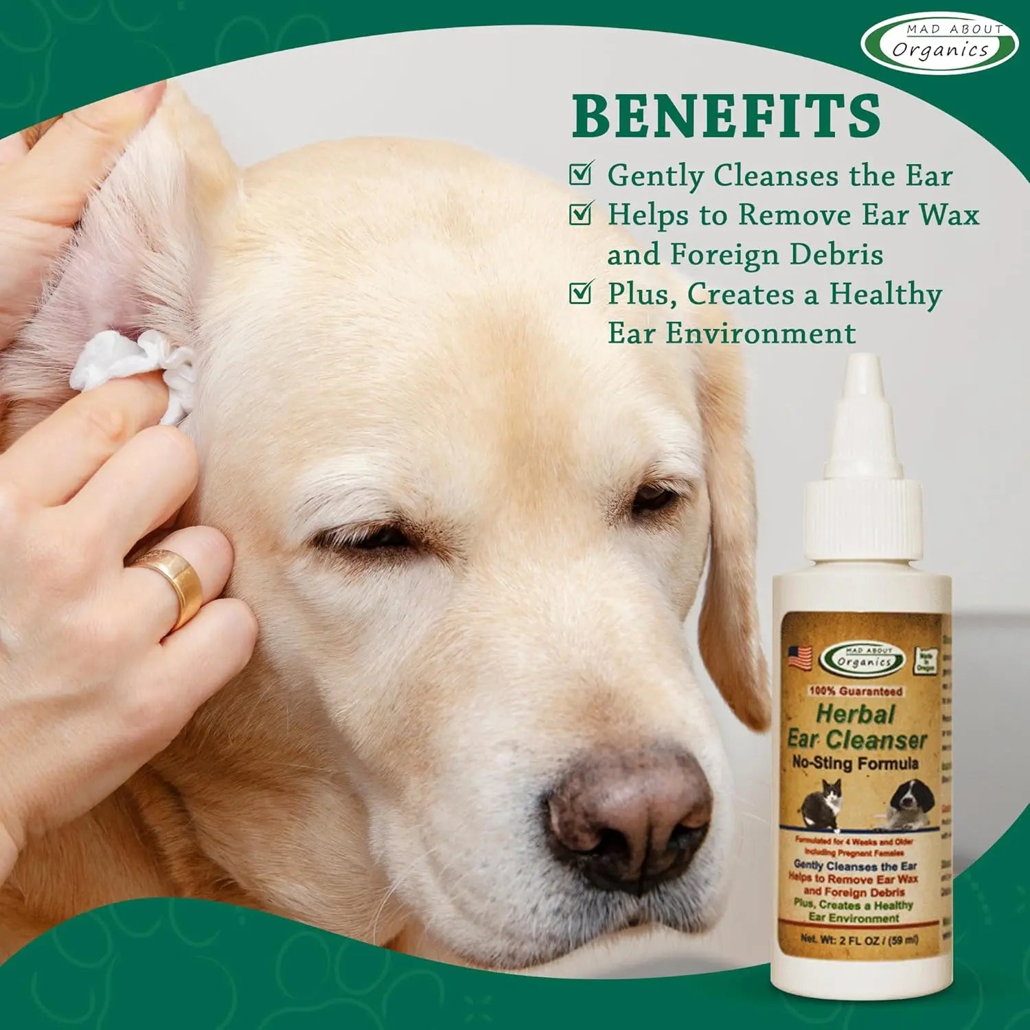 Mad About Organics Ear Cleaner - Gentle, Effective Healing for Pets 2oz Mad About Organics