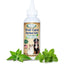 A bottle of Mad About Organics Herbal Gel for Pet Oral Care by Mad About Organics, labeled Fresh Mint, features images of a cat and dog on the front. Fresh mint leaves beside the bottle emphasize its natural ingredients.