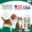 A bottle of Mad About Organics Herbal Gel for Pet Oral Care from Mad About Organics sits next to a dog and cat, highlighting its natural formula for cats and dogs, made in the USA. An American flag and paw prints are also visible.