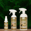 Three bottles of Mad About Organics Herbal Spray – Natural Bug Repellent for Pets are displayed on wood with a green leafy background, showcasing natural bug protection. The labels note it’s made in the USA by Mad About Organics.