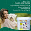 A smiling woman holds a white dog beside Mad About Organics Oral Care Powder for Pets by Mad About Organics, featuring benefits like reduced plaque and tartar, healthier teeth and gums, and premium dental care for cats and dogs.