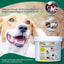 A happy dog with clean teeth sits by a container of Mad About Organics Oral Care Powder for Pets. Inset images show before/after plaque removal. Text highlights fresher breath, natural ingredients, and effective dental care from Mad About Organics.