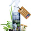 A spray bottle of Mad About Organics Detangler Spray - Knot-Free Coats Made Easy 8oz, labeled leave-in conditioner and deodorizing spray for dogs with cedarwood scent, aloe vera and olive ingredients, features a white dog image and all-natural formula.
