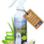 Mad About Organics Detangler Spray - Knot-Free Coats Made Easy, 8oz, features a white dog, aloe vera, flowers, and highlights an all-natural pet conditioner with a fresh cedarwood scent. Proudly made in the USA.
