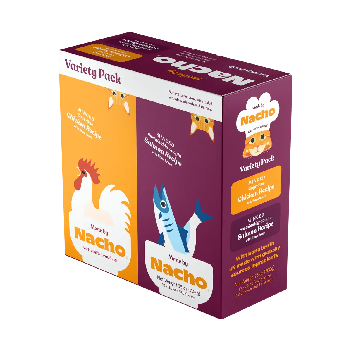 Made by Nacho Minced in Bone Broth Cat Food Cups Variety Pack 10 ct, 25 oz Made By Nacho