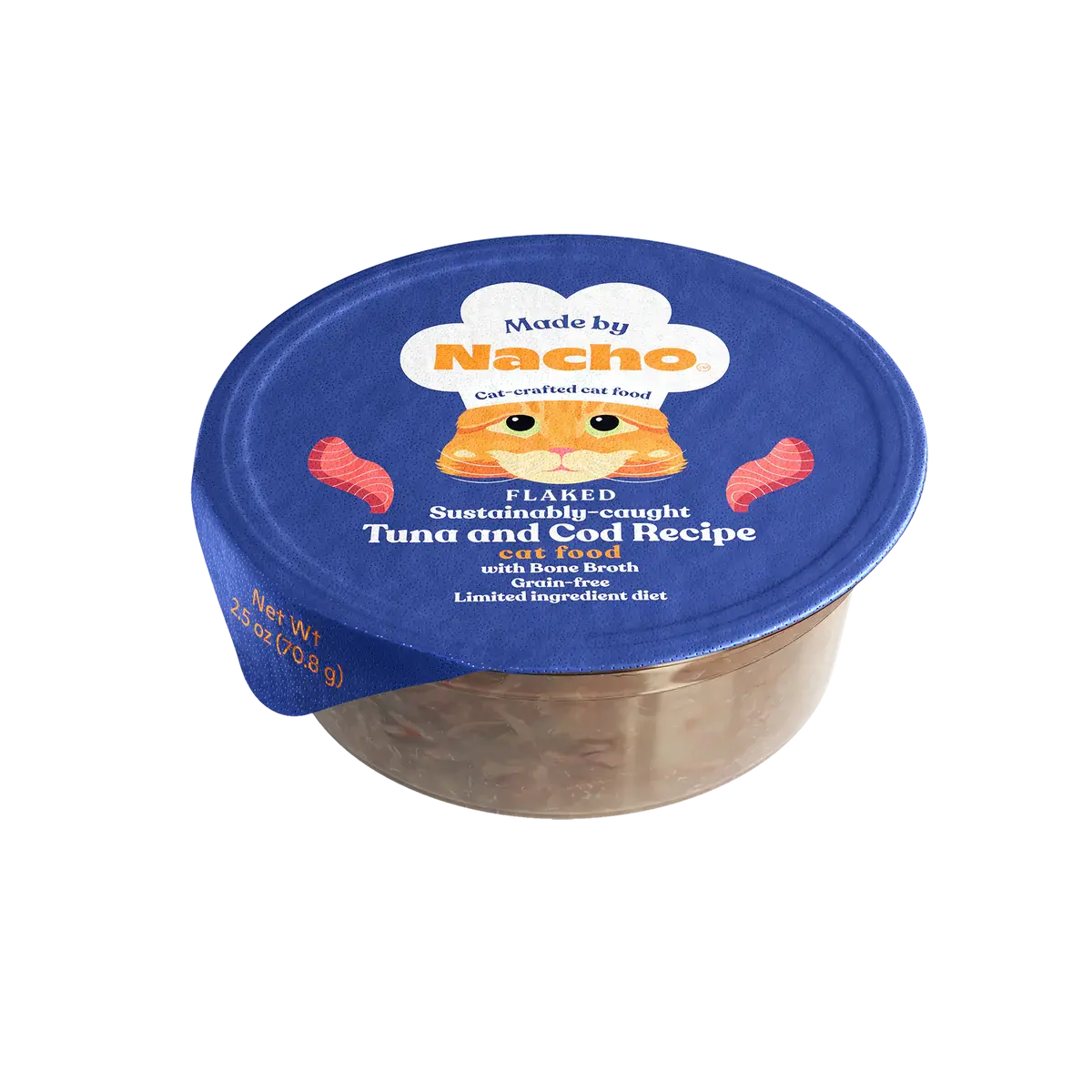 Made by Nacho Sustainably Caught Diced Tuna & Cod Recipe With Bone Broth Grain-Free Wet Cat Food 10 / 2.5 oz Made By Nacho