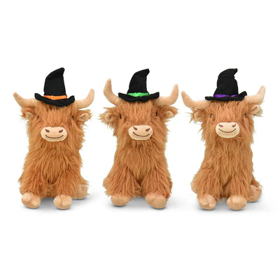 Multipet Highland Cow Shaggy w/ Witch Hat Dog Toy 8" Multipet