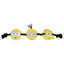 The Multipet Minion 3-Head Dog Rope Toy 17 features three yellow plush Minion faces on a black rope with tassels. The left face has two eyes and an open mouth, the middle frowns with tufts, and the right winks. Perfect for endless interactive play!.