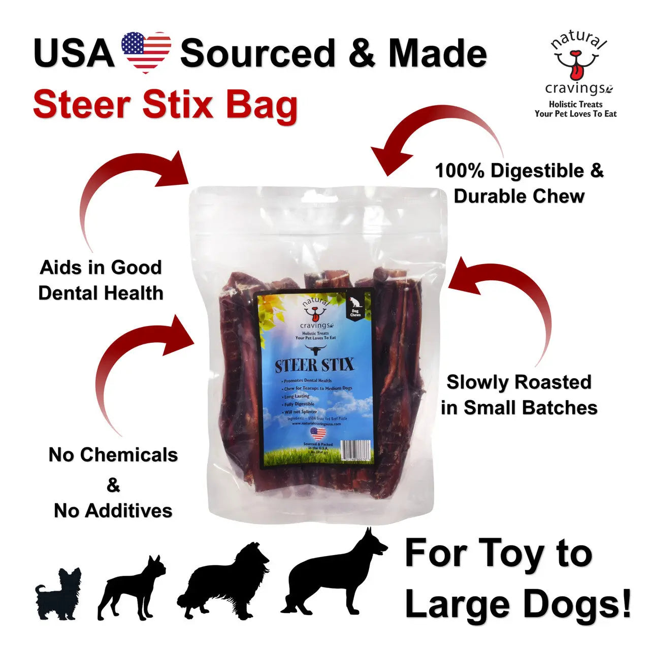 Natural Cravings USA Beef Bully Steer Stix Dog Chew Treat 12 oz Barking Buddha