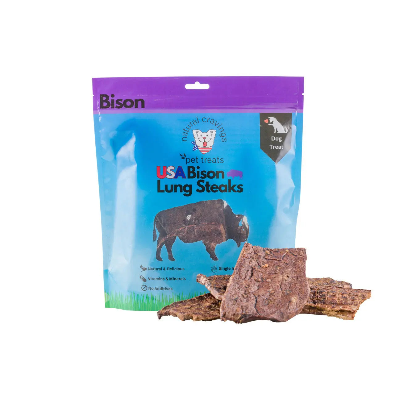 Natural Cravings USA Bison Lung Steaks Dog Treats 5oz Natural Cravings