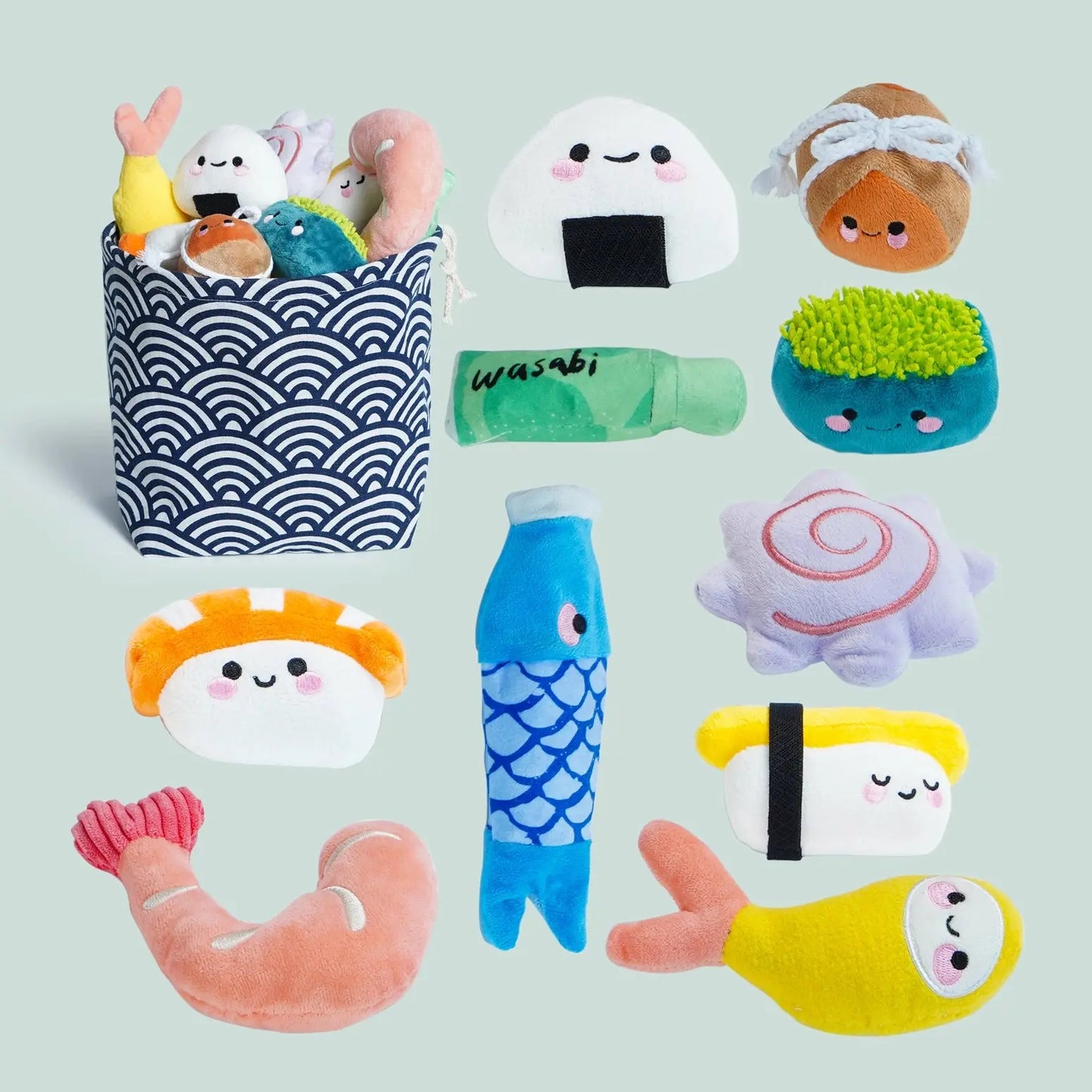 Nocciola 10-Piece Sushi Plush Squeaky Dog Toy Set with Bag Nocciola