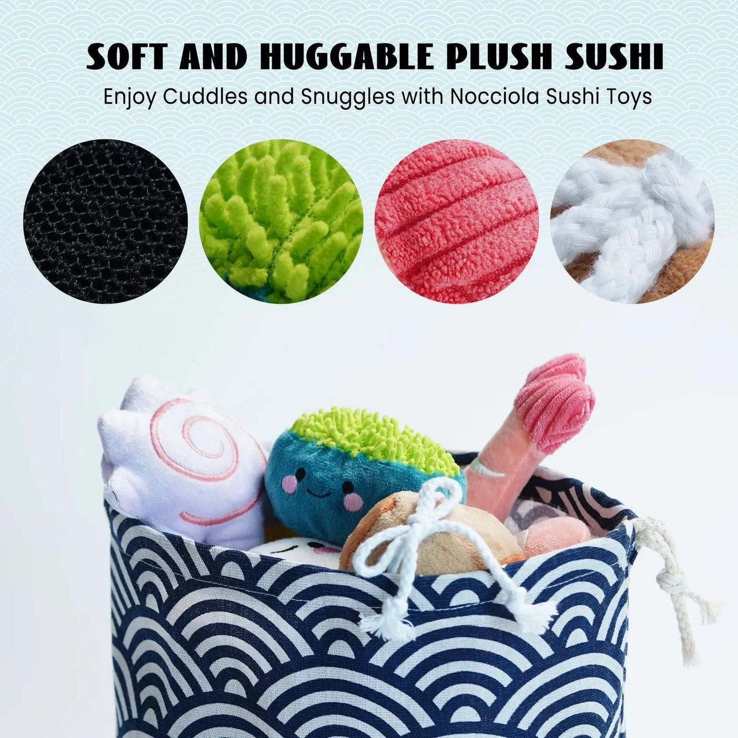 Nocciola 10-Piece Sushi Plush Squeaky Dog Toy Set with Bag Nocciola