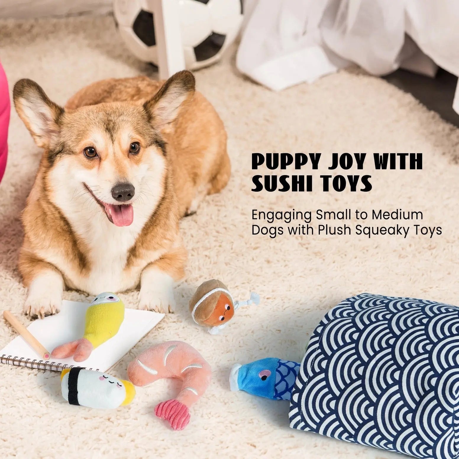 Nocciola 10-Piece Sushi Plush Squeaky Dog Toy Set with Bag Nocciola