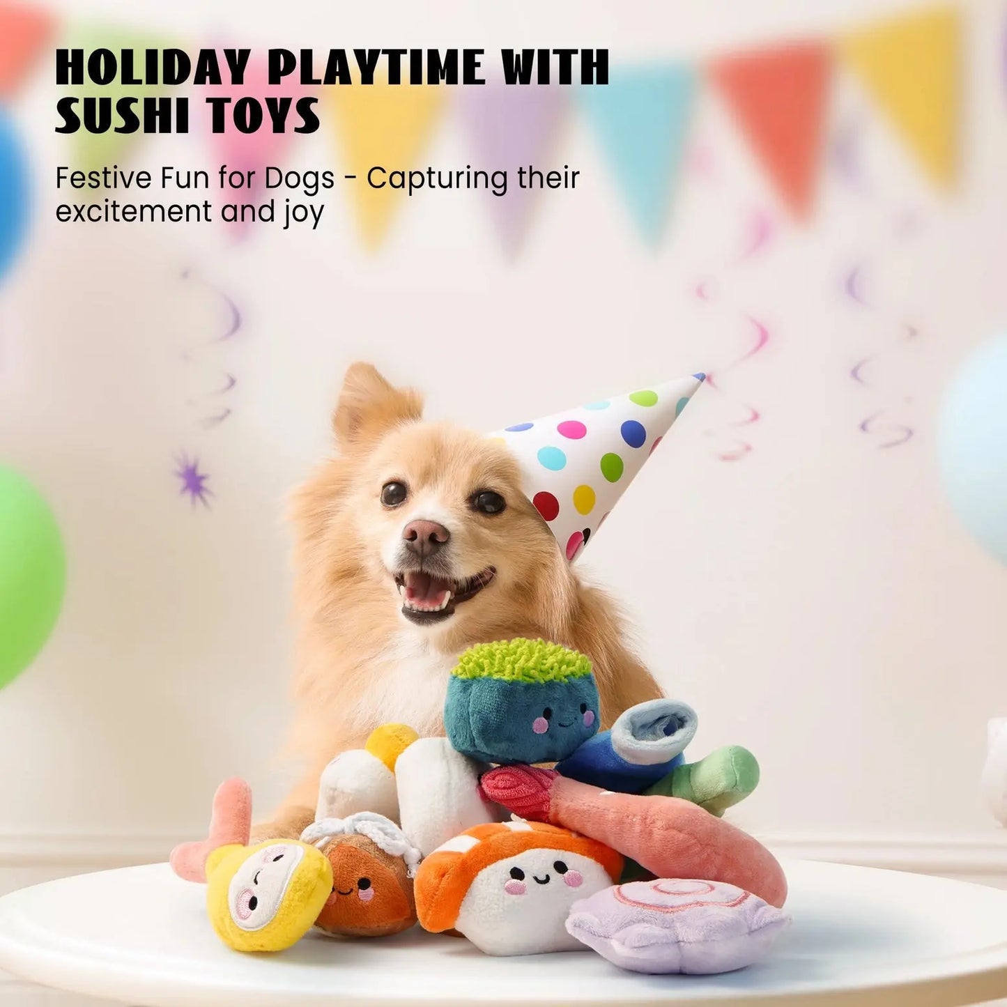 Nocciola 10-Piece Sushi Plush Squeaky Dog Toy Set with Bag Nocciola